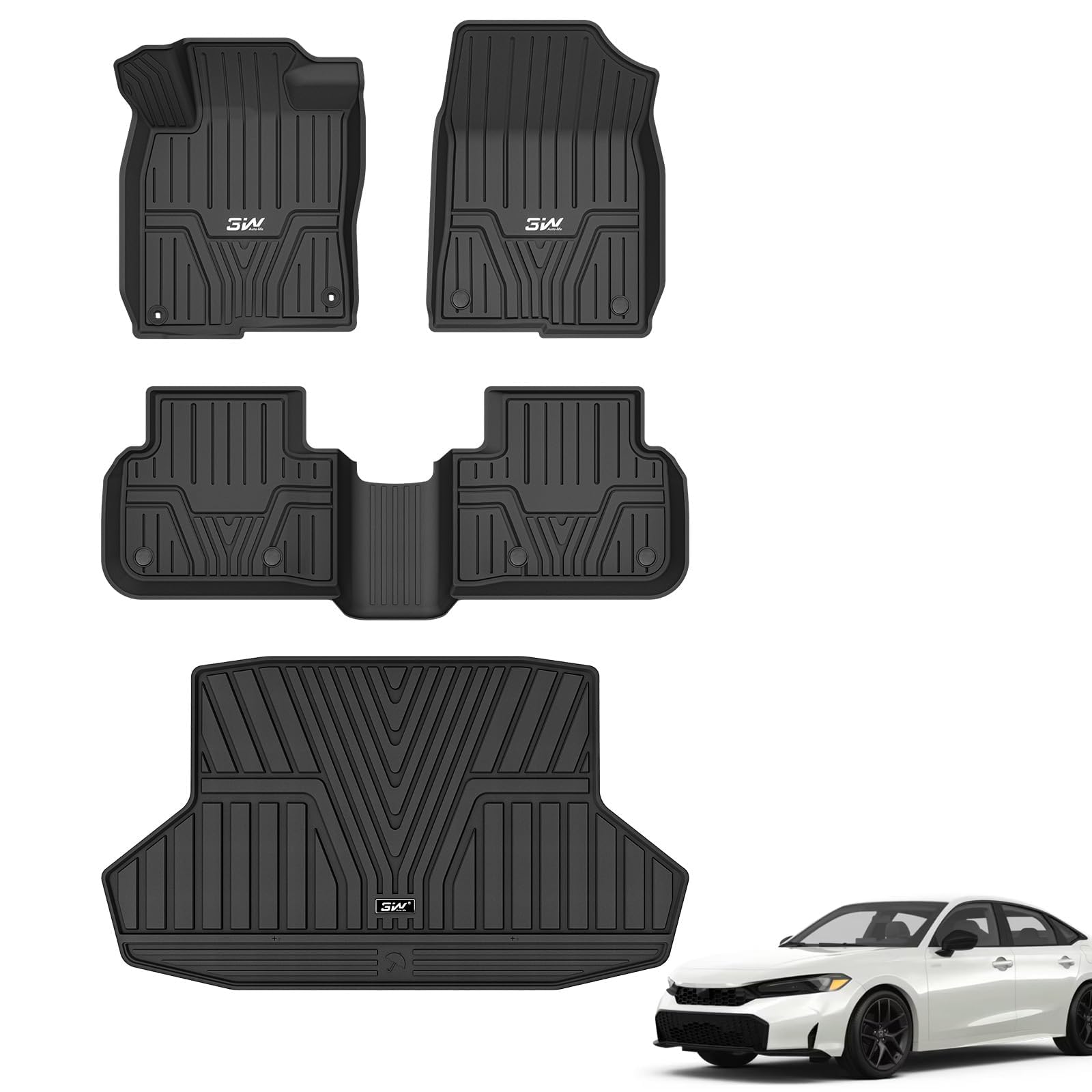 3W Floor Mats&Cargo Liner Fit Toyota Sienna 2021 2022 2023 2024 2025 2026 LE/XLE(Only for 8 Seat), TPE All Weather Custom Fit Floor Liner for Sienna 8 Seat 1st, 2nd and 3rd Row and Cargo Mat, Black — view 41