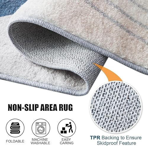 Miniatura 8 de Alfombra contemporánea moderna abstracta azul amarillo vibrante de 6 x 9 pies, de lana ultra suave, para sala de estar, dormitorio, comedor,