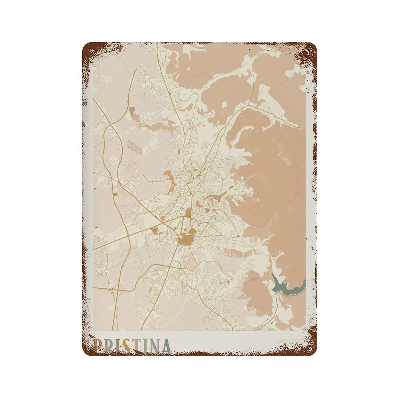 xiaoxiaoshen Pristina Map Kosovo Travel Gift Boho Wall Decor Art Metal Tin Poster Modern Home Decor Art Home Bar Shop Decorations Vintage Sign 40x30cm