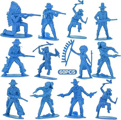 Lynkaye 60 PCS Various Pose Cowboy Indian Toy Figunes for Kids Children Birthdayï¼ŒNative American Figures, Wild West Cowboy Miniature Kit 144 ct 2inch - 3inch (Blue)