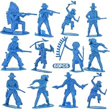 60 Pcs Assorted Poses Cowboy Indian Toy Figure Children Birthday Native American Figure Wild West Cowboy Miniature Kit 144ct 2"-3" Blue
