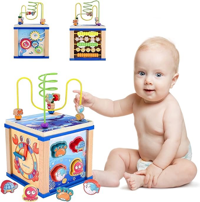 Baby Activity Cube Bead Maze for Toddlers 36 with Bead Maze Wooden Activity Center