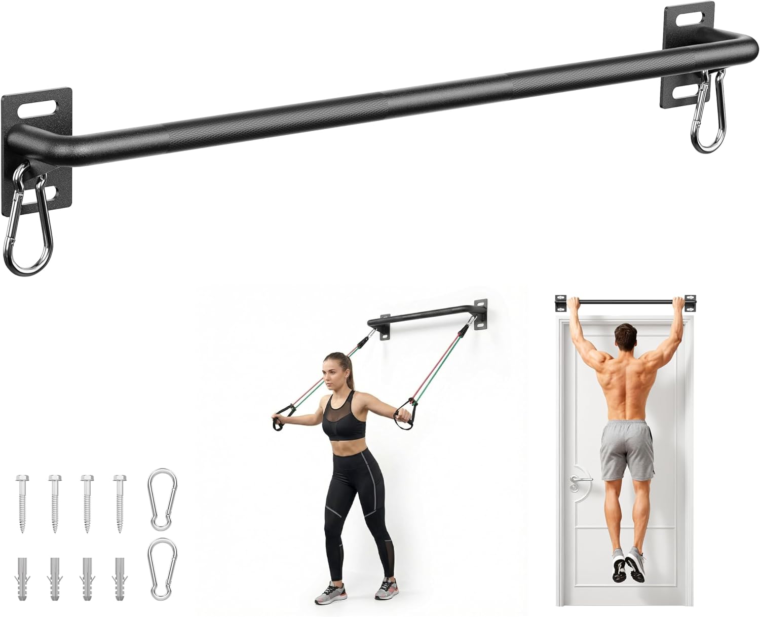 HANDBODE Pull Up Bar for Doorway and Wall Mount - Chin Up Bars for Home Gym, 36‘’/52‘’ in Upper Body Workout Equipment with 500 lbs Capacity, Portable Thickened Steel Construction, Joist Mounted