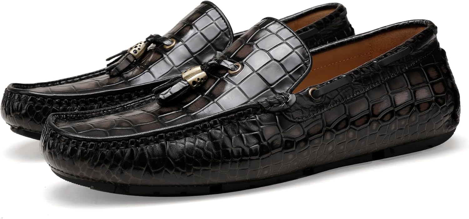 Men's Leather Penny Loafers, Casual Alligator Pattern Business Dress Shoes Slip on Driving Moccasins Loafer Shoes for Mens - Image 7