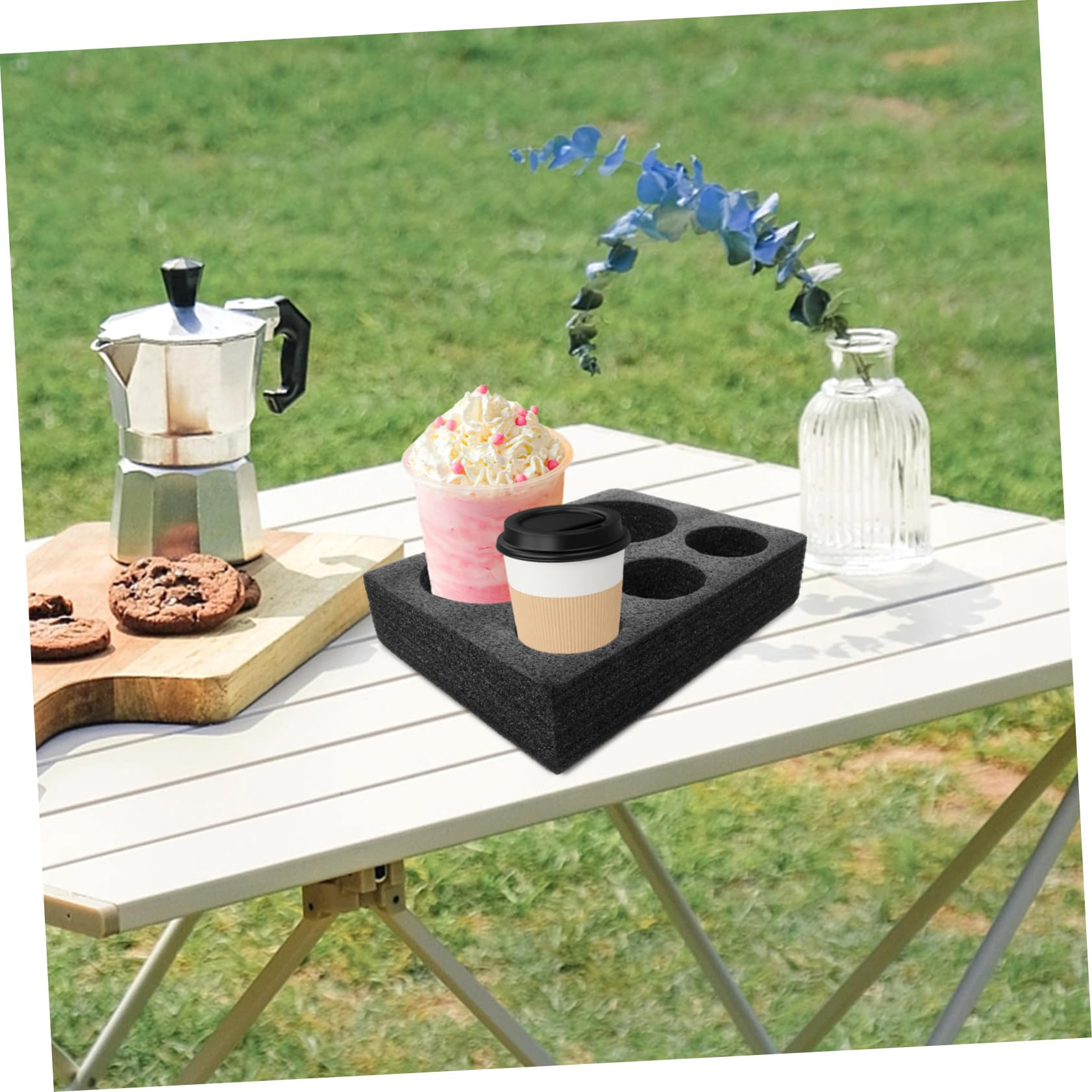 Ciieeo 5 Piezas posavasos titular de la bebida bandeja de la copa para llevar portavasos de cafe portador de taza de café aislado reutilizable sacar el portavasos algodón perlado Negro