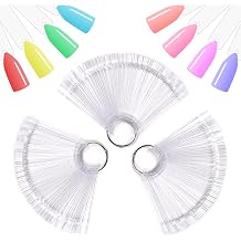 150Pcs Nail Swatch Sticks with Ring Clear Nail Polish Tips Fan Shape Nails Sample Sticks Nail Practice Color Display ABS Nail Art Polish Display Board, Clear