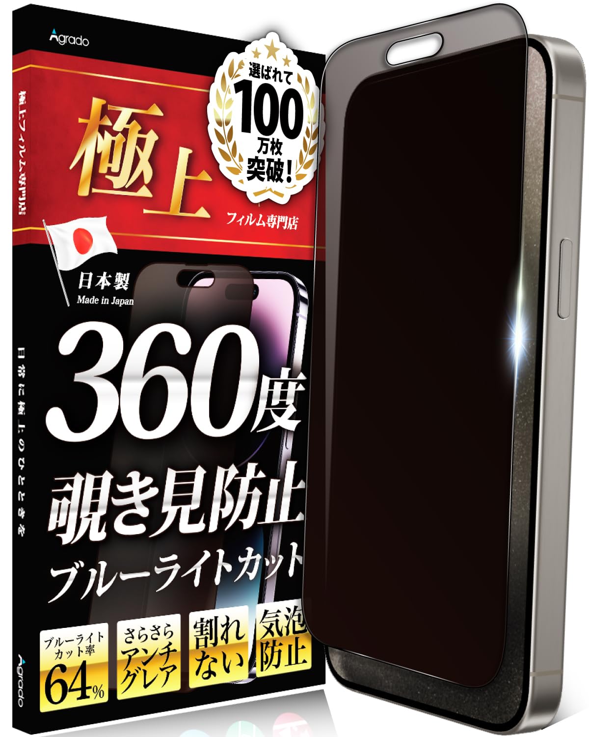 Amazon | Agrado 360度 覗き見防止 フィルム iPhone15 ProMax