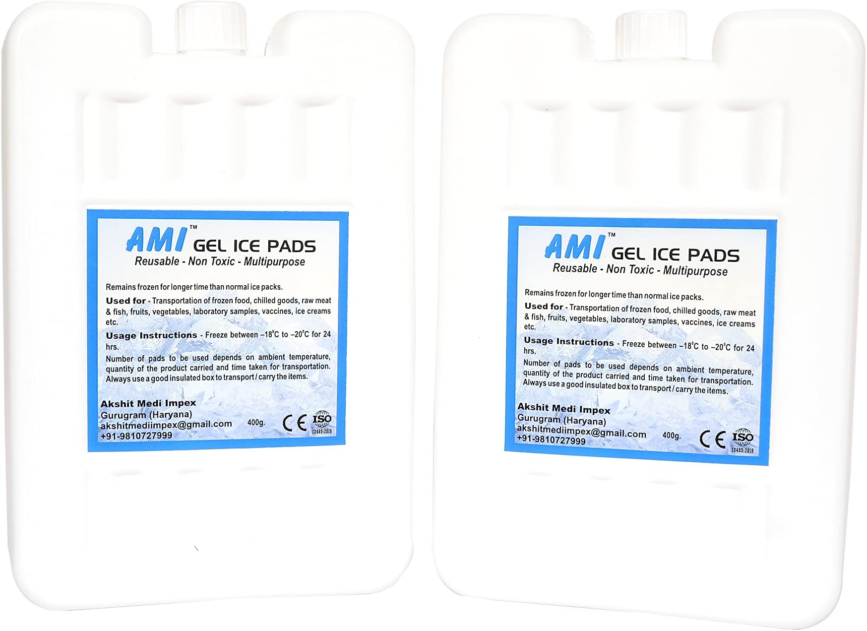 AMI Gel Ice Pack Pads for Ice Box Pack of 2 x 400 gms each CE ISO Certified