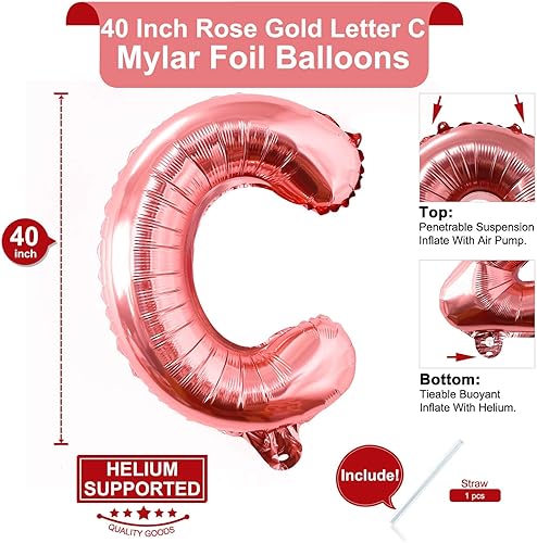 Miniatura 2 de Lovoir Globos grandes de 40 pulgadas de oro rosa con letra C de gran tamaño, globo de helio de aluminio de Mylar para decoración de fiesta de