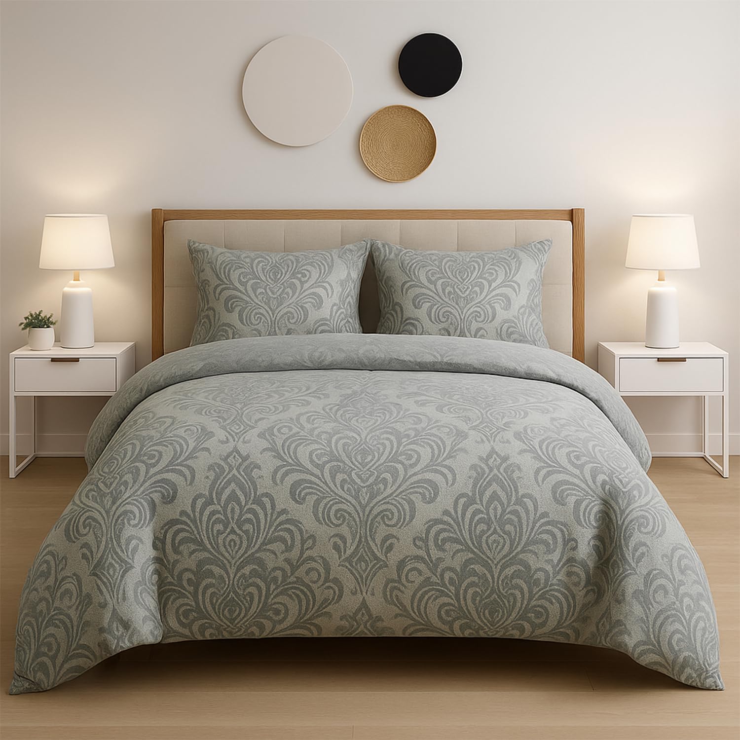 Cozy Haven - Damask Duvet Cover Set - For All-Season, Lightweight Soft Microfibre with 1 Pillow Cases (Grey, Single)