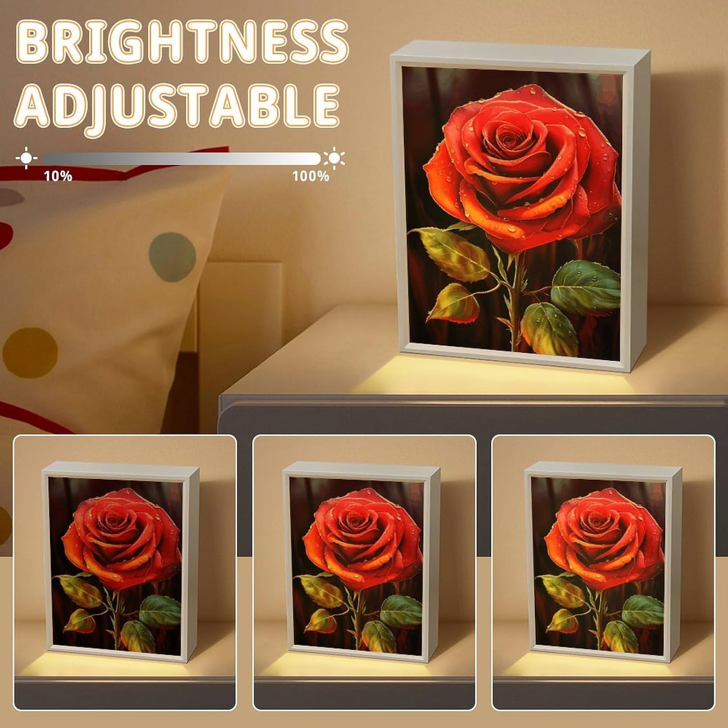 Red Rose Art Vanity Mirror with Lights Lighted Makeup Mirror with 3-Color Lighting Dimmable LED Makeup Mirror for Vanity Desk Tabletop Bedroom Dressing Room image 5