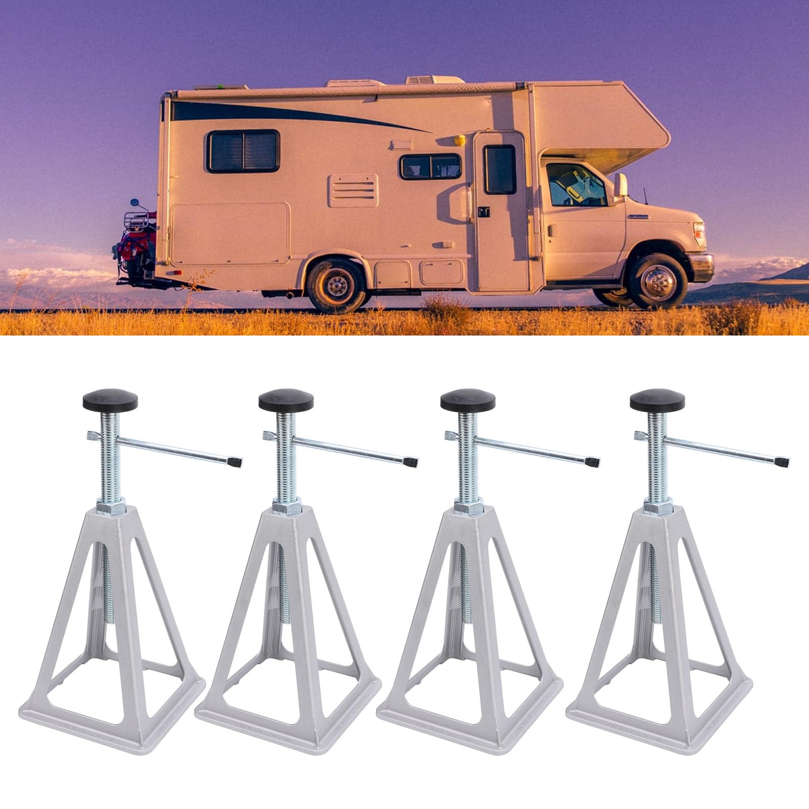 Gatos Estabilizadores Ajustables para Vehículos Recreativos, 4 Piezas de Soportes de Aluminio, Gatos de Tornillo de Nivelación de Carga de 2,7 T para Remolques de Viaje,