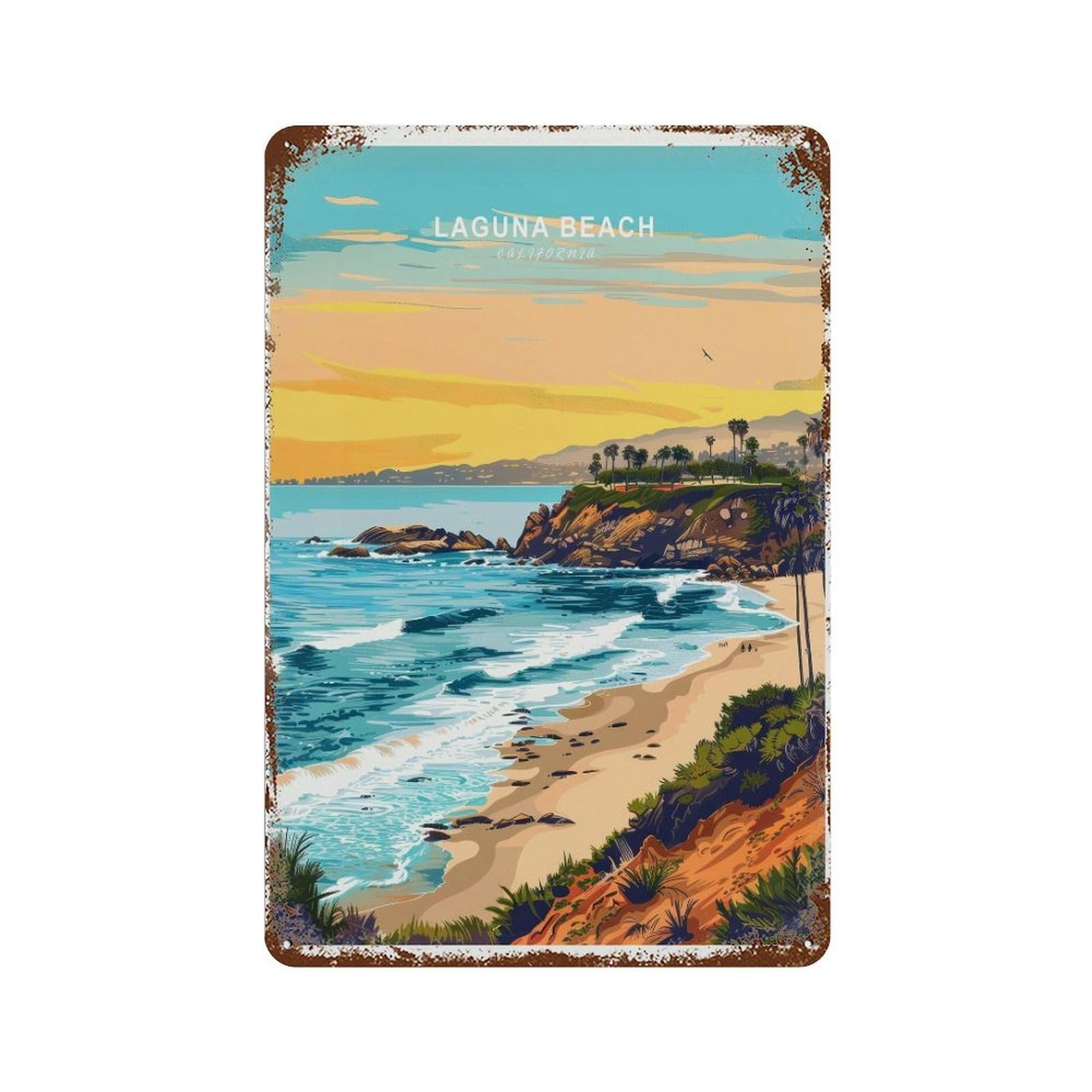 xiaoxiaoshen Laguna Beach Travel California Minimalist Wall Decor Art Metal Tin Poster Modern Home Decor Art Home Bar Shop Decorations Vintage Sign 30x20cm