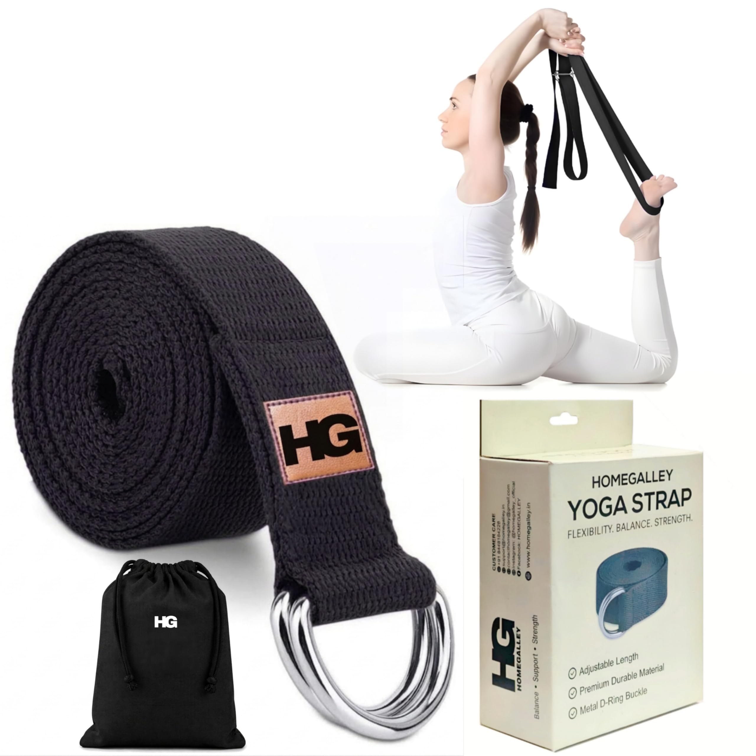 HOMEGALLEY Yoga Belt with D-Ring – Adjustable Cotton Yoga Strap for Flexibility, Stretching, Yoga, Fitness, Physical Therapy & Pilates – Strong and Comfortable for Men & Women – 8 Feet, Black-image-25