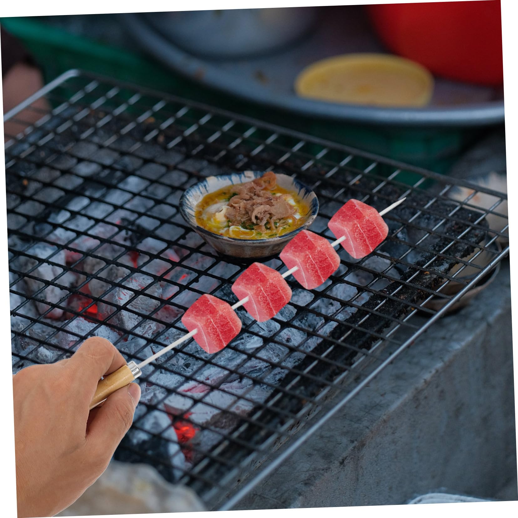 VILLCASE Spiedini per Barbecue 50 Pezzi in Acciaio Inossidabile 304 Manico in Legno, Resistenti ad Alte Temperature e Versatili per Carne e Verdure, per Grandi Grigliate