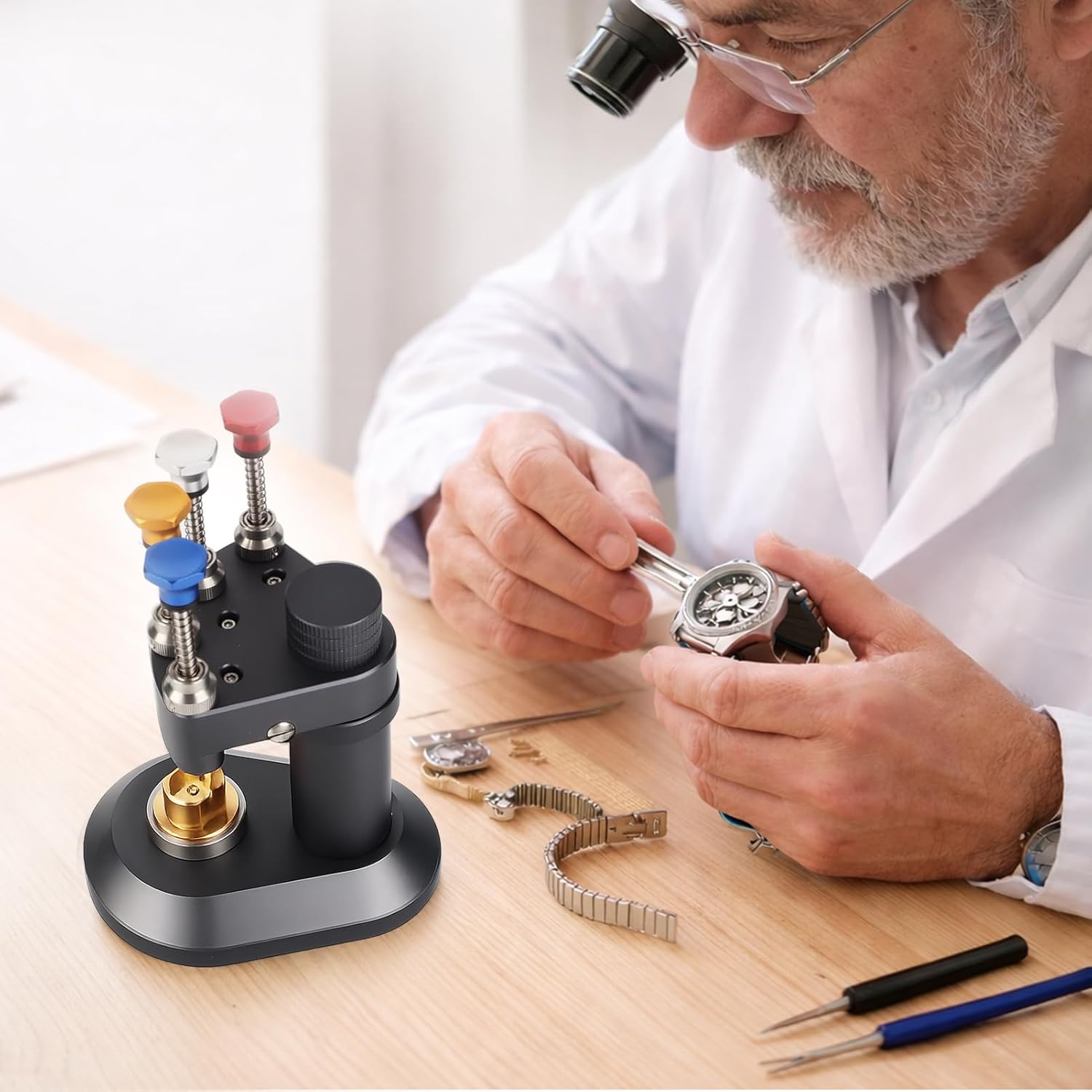 Professional Watch Hand Setting Tool with 4 Steel Needles and 4 Acrylic Needles, Metal Nozzle and Interchangeable Pins, Safe and Stable Operation,5.31in