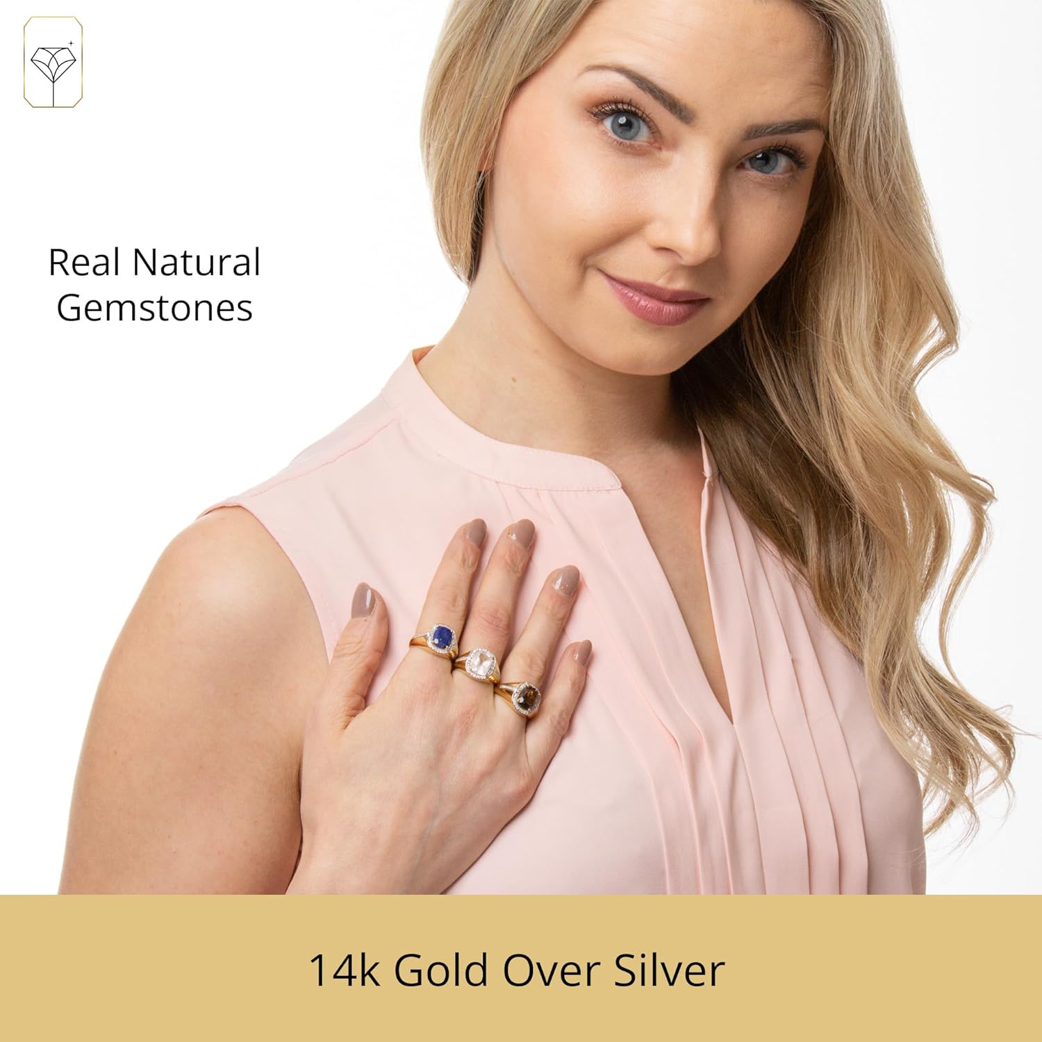 MAX + STONE Big 5 Carat Cushion Cut Gemstone Ring with White Sapphire Halo | 14k Gold over Silver Ring with Anti-Tarnishing & Hypoallergenic Properties in Size 7 - Image 3