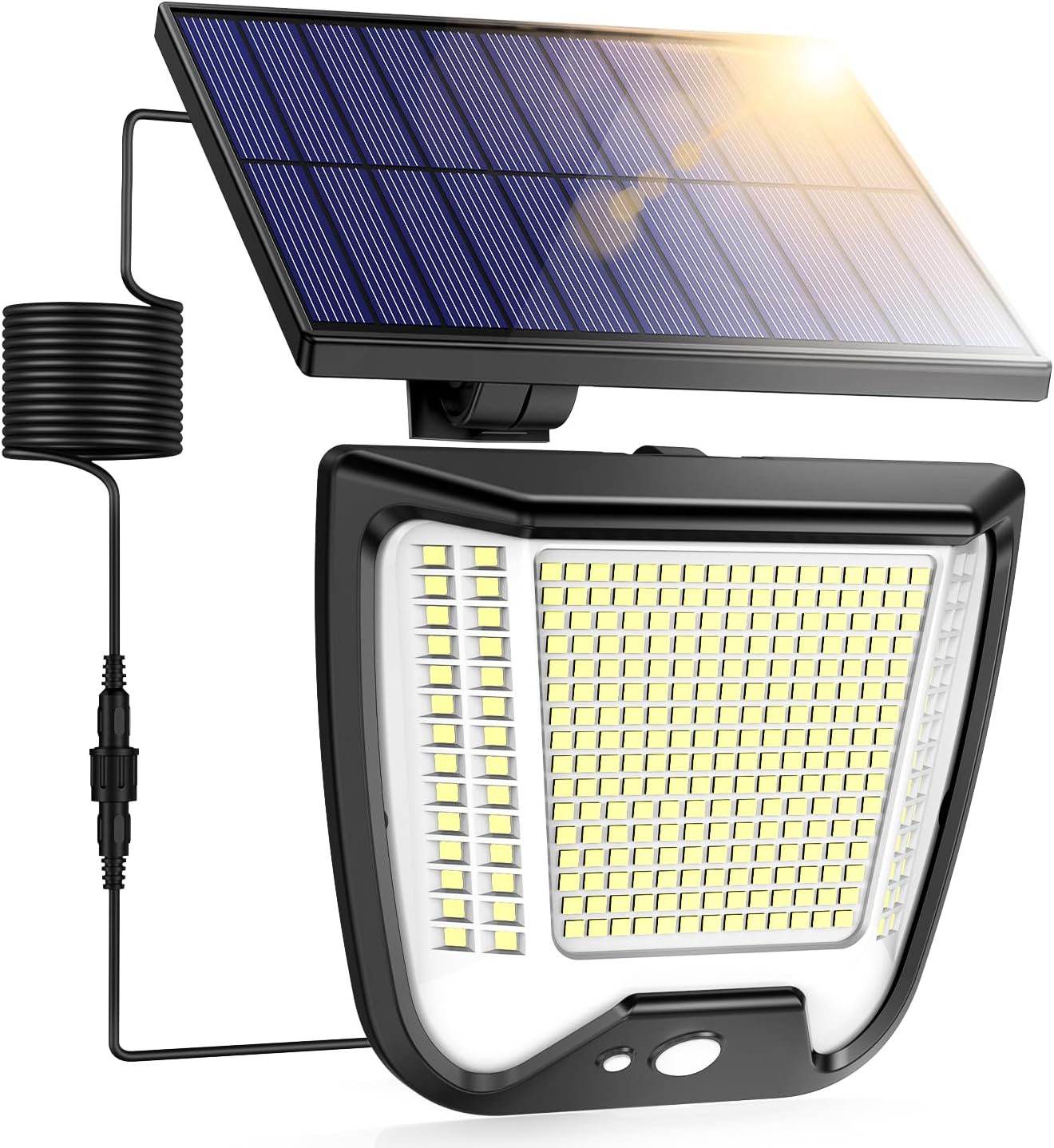 Solarlampen für Außen mit Bewegungsmelder LED Solarleuchte: 288 LED Solar Strahler Aussenleuchte 3 Modi Aussen Lampe Outdoor IP65 Wasserdichte Licht 270° Solarlampe Garten Wandleuchte Mit 5m Kabel