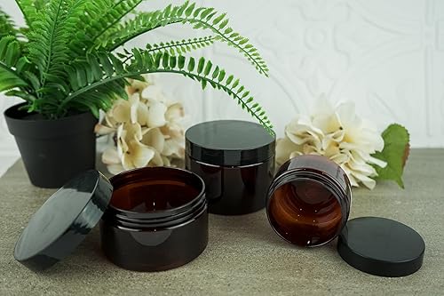 Miniatura 8 de tarros de plástico ámbar (paquete de 12)  tarros de plástico ámbar de 4 onzas con tapas se utilizan como recipientes cosméticos recargables,