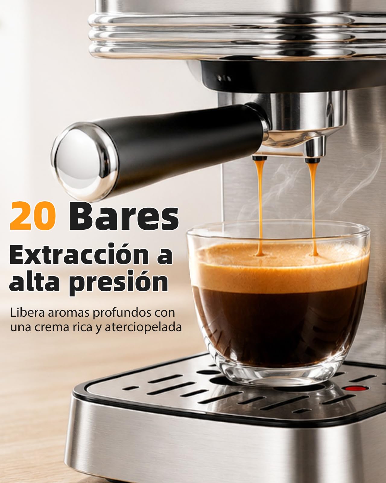 Taylor Swoden Cafetera Espresso 20 Bares, 1450w para Café y Cápsulas, Inox | Función Memoria, LED Touch Pantalla, Agua Caliente, Autolimpieza y Diseño Compacto, Depósito de 1.3 L, Cafetera Capsulas
