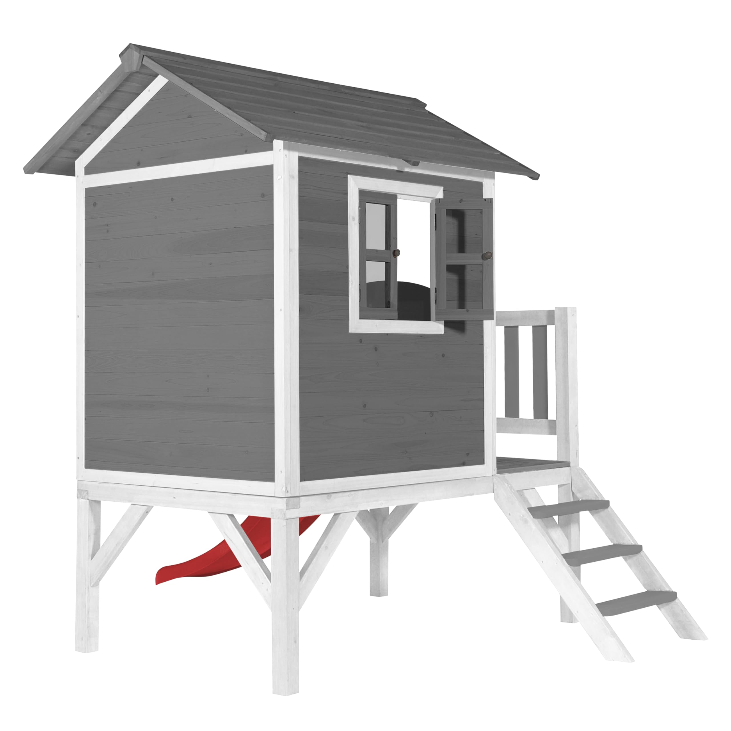 AXI Maison Enfant Beach Lodge XL en Bois Gris avec Toboggan Rouge