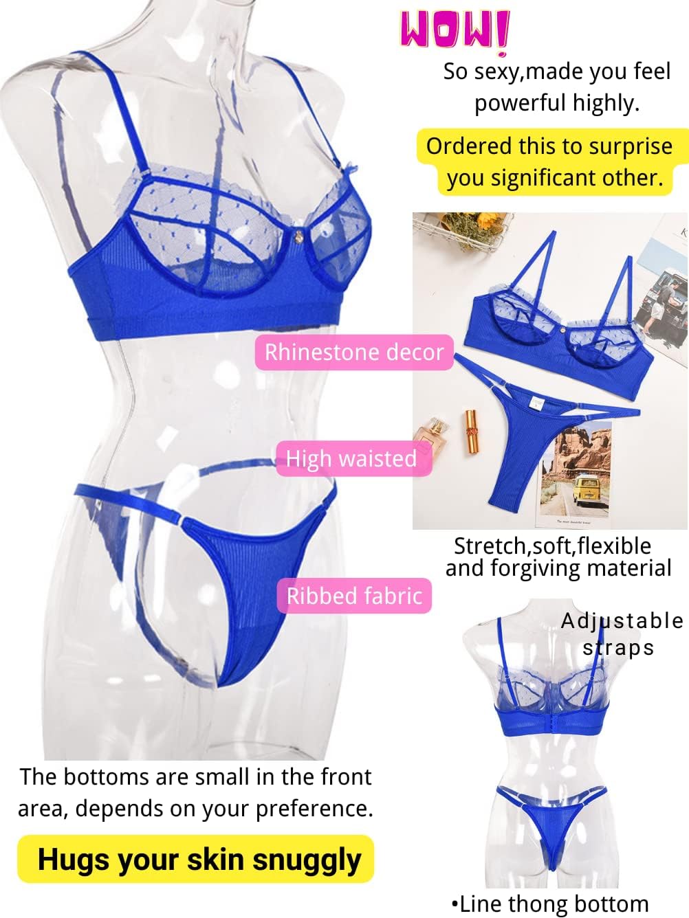 Kaei&Shi Cute Lingerie Women,Sheer Lace Sexy Bra and Panty Sets,Boudoir Outfits for Photography