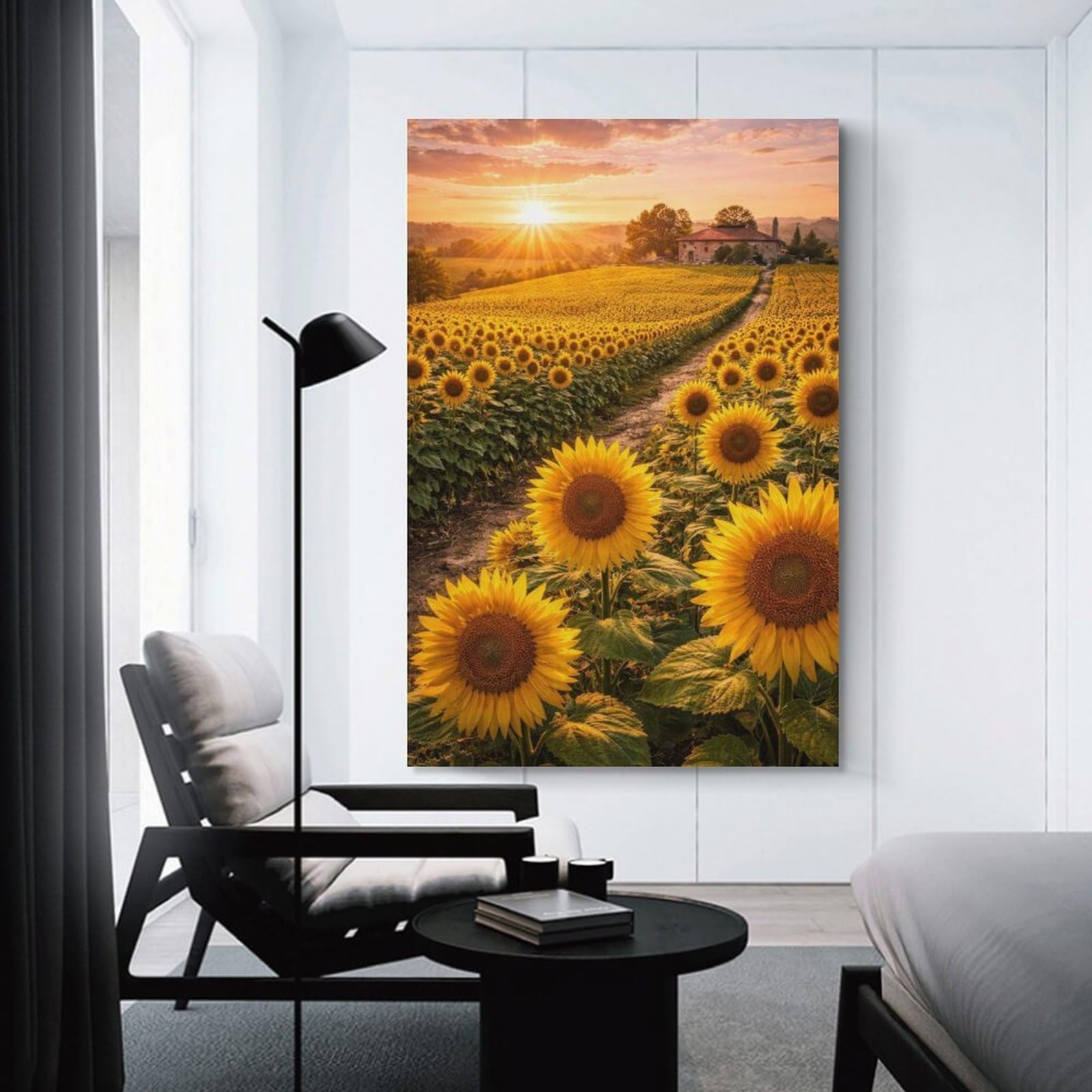 Junmoney Unframe-Style-1 Decorative Wall Artwork Sunflower Field At Sunset, 20X30inch(50X75cm), For Sofa Walls, Lounge Or Home Corners, Modern Wall Decor For Cosy Interiors