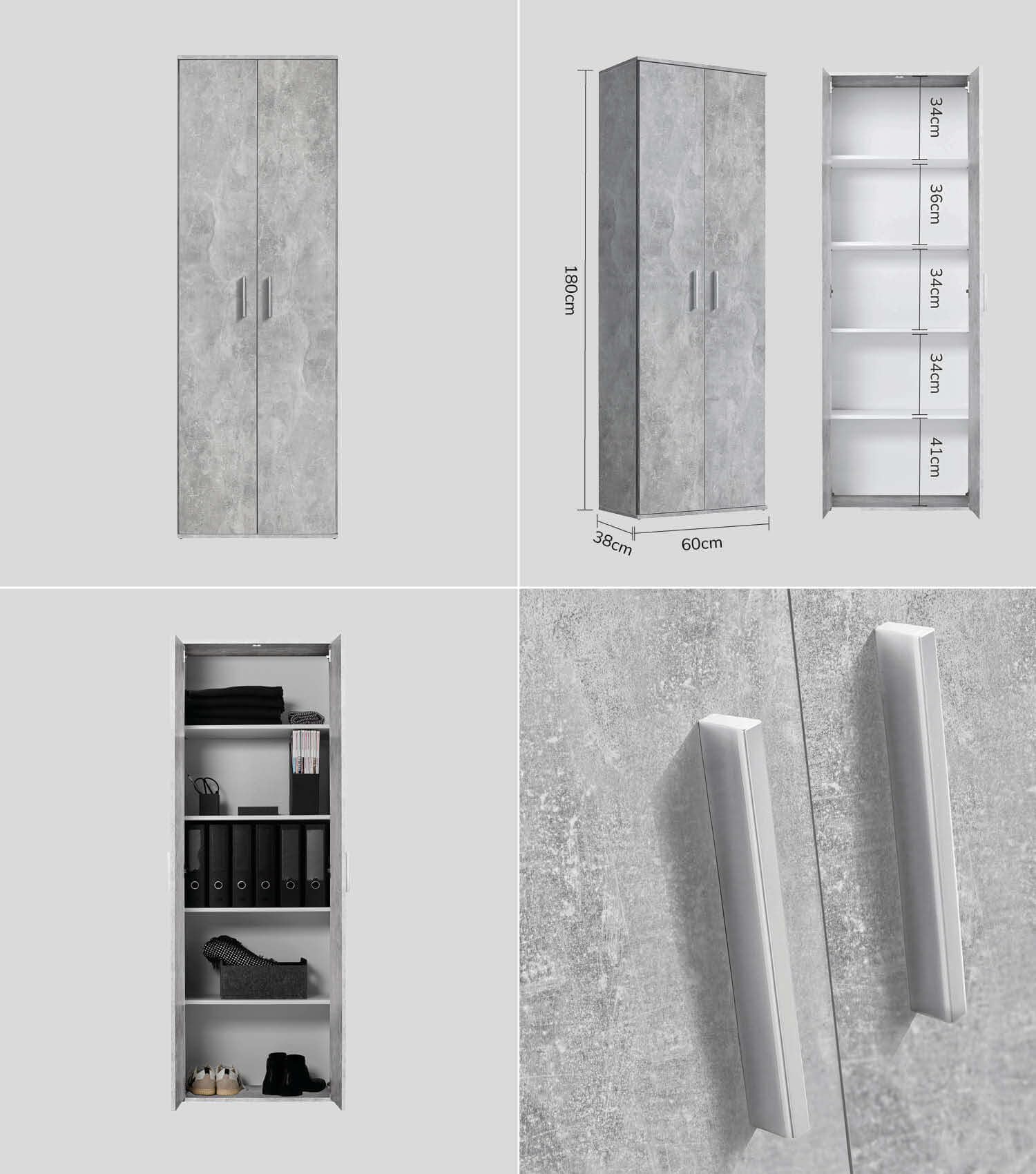 mokebo® Mehrzweckschrank Set 2-teilig 'Die Allzweckwaffe', Schrank-Set mit Aktenschrank & Besenschrank in Betonoptik BZW. Grau, auch als Moderne Wohnwand