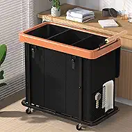 60 Gal (230L) Laundry Hamper 3 Section with Lid, Leather Patchwork Laundry Sorter with Rolling Lockable Wheels and Handle, Laundry Basket Organizer for Laundry Room, Bedroom and Bathroom - Black