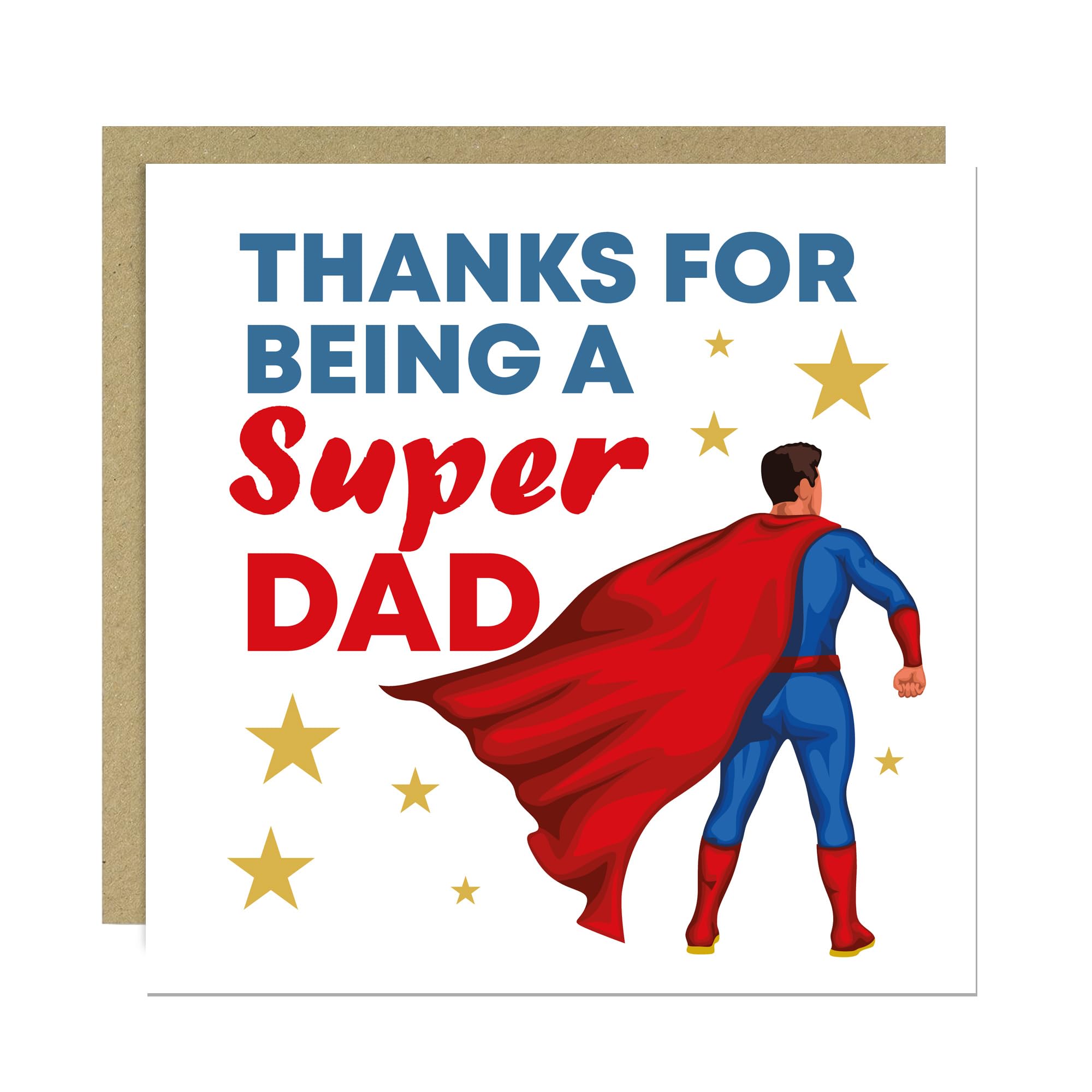 RED OCEAN Super Dad Thank You Card For Fathers Day Birthday 145 x 145mm Card For Dad From Daughter Son Happy Father's Day Happy Birthday Him Men