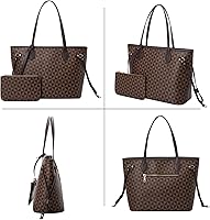 Vista 5 de Bolsos de mano para mujer, bolsos de moda de diseñador con asa superior, 2 piezas, con cartera pequeña (marrón)