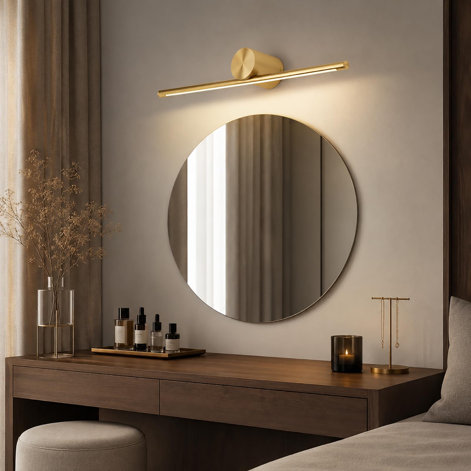 Lampada Specchio Bagno LED Vintage, Luce Specchio Bagno in Rame, IP44, 3000K/4000K/6500K, Applique Specchio Bagno per Camera Corridoio,Kupfer,40 cm