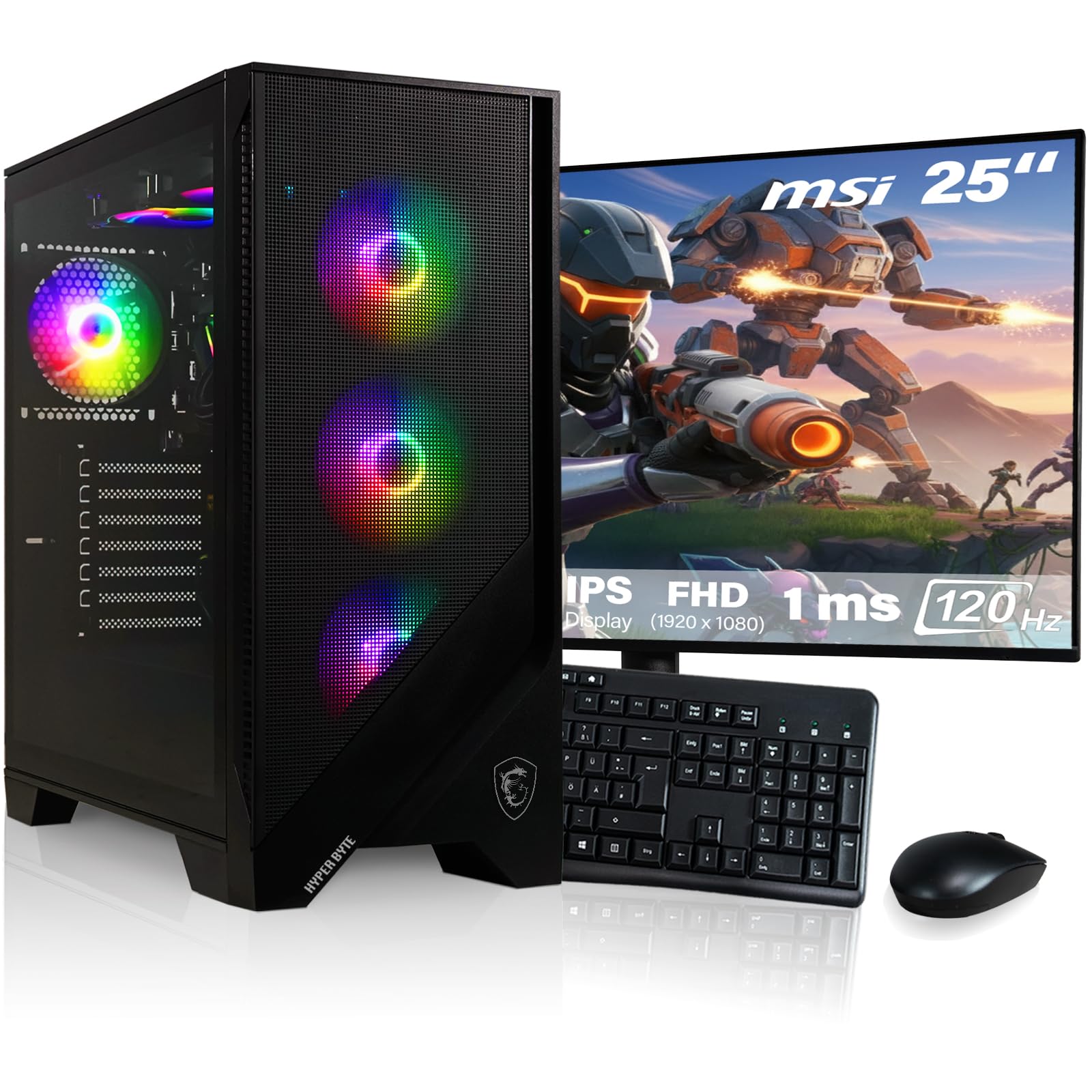 PC Gaming - Full Set with AMD Ryzen 7 5700G | 32GB DDR4 RAM | 1TB SSD | 25" Monitor | Mouse & Keyboard | WLAN | Win11 Pro | Gamers Desktop