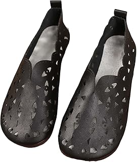 Flache Schuhe für Damen Elegant Leder Barfußschuhe Bequem Sommerschuhe Atmungsaktive Cut-Out Mokassins Casual Runde Zehen Halbschuhe Frauen rutschfeste Flach Loafer Schlupfschuhe