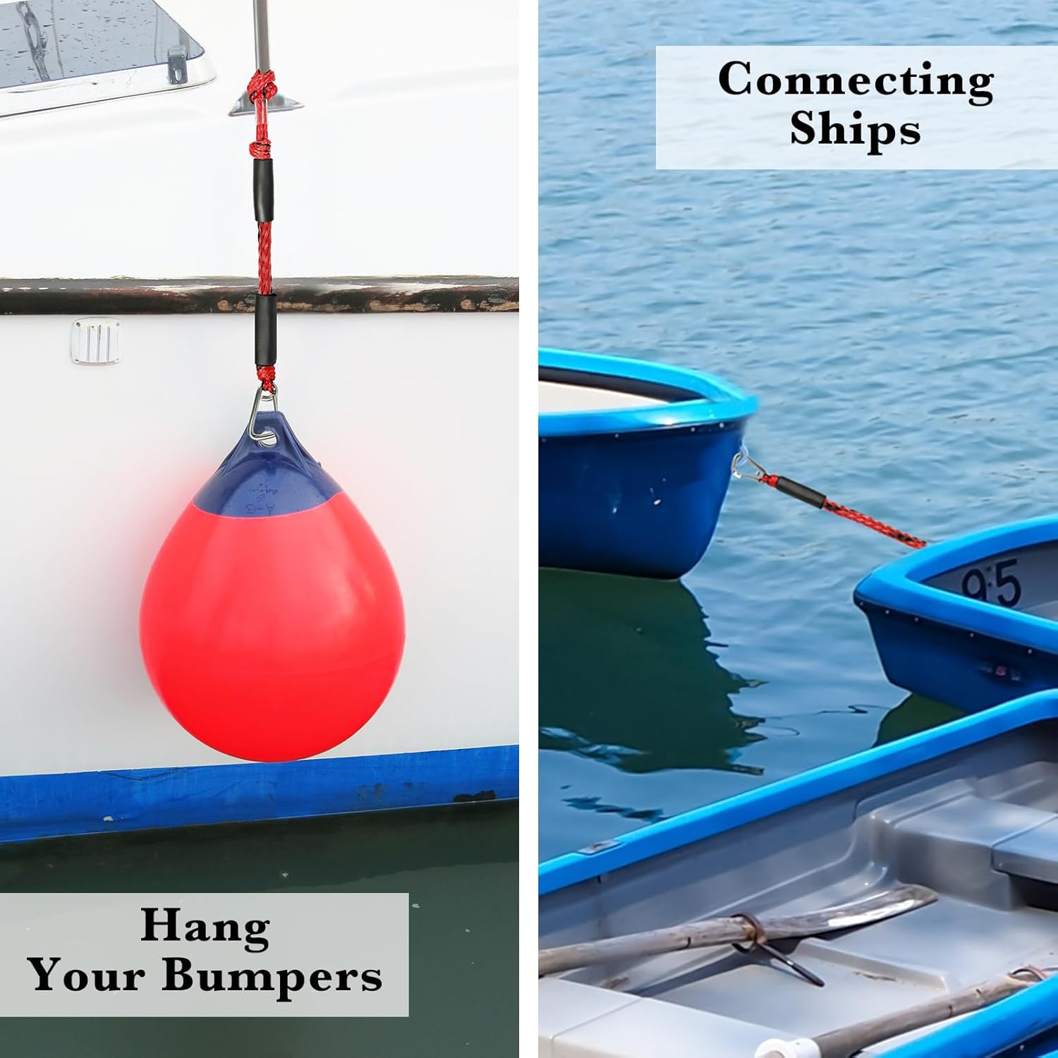 2.5 FeeT Boat Bungee Dock Lines 2PCS 316 Stainless Clip Boat Accessories Marine Grade Quickly Mooring (Red&Black, 2 1/2 Feet)