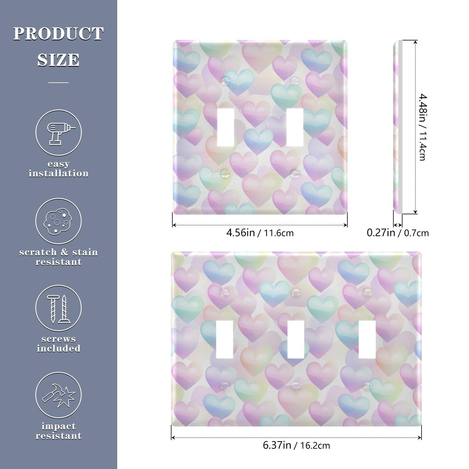 UMIRIKO Pastel Rainbow Hearts Light Switch Cover Plate Covers Decorative Double Toggle Home Decor 202b6553