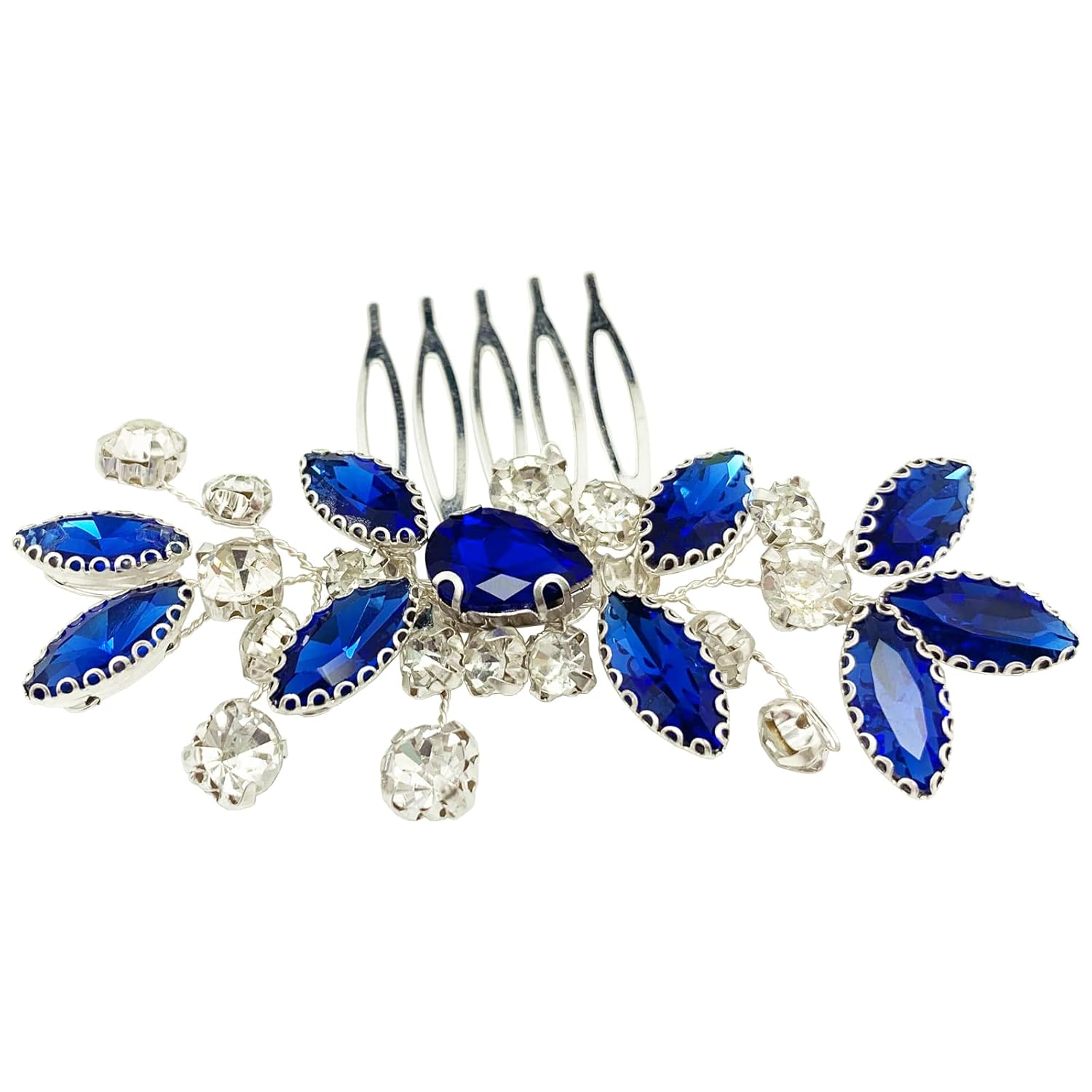 Crystal Bride Wedding Hair Comb Silver Vine Bridal Hair Accessories Party Prom Hair Piece for Women and Girls (Royal Blue) - Image 3
