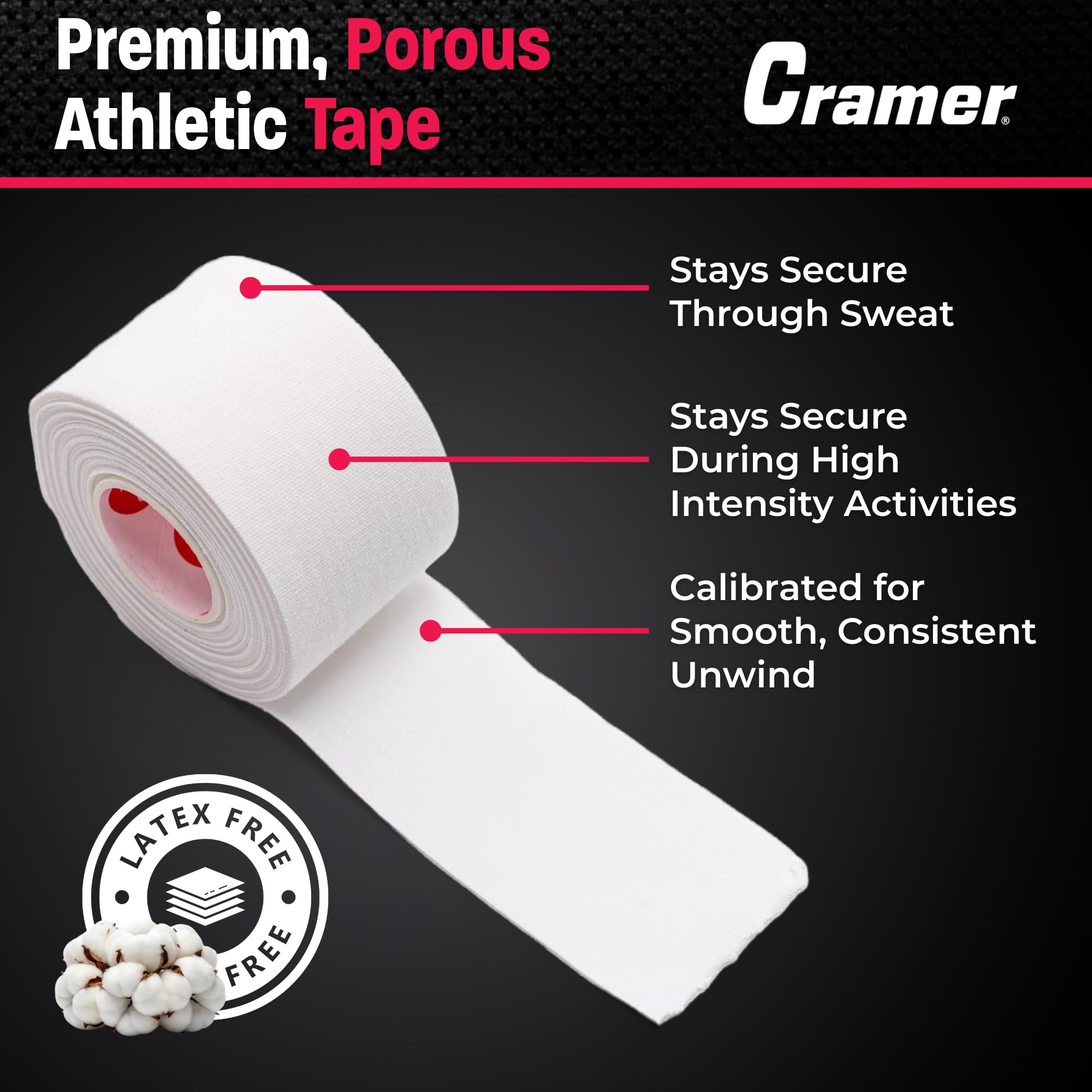 Cramer 950 Premium White Athletic Tape for Ankle, Wrist, and Injury Taping, Helps Protect and Prevent Injuries, Promotes Faster Healing, Athletic Training Supplies, Bulk Case of AT Tape, White