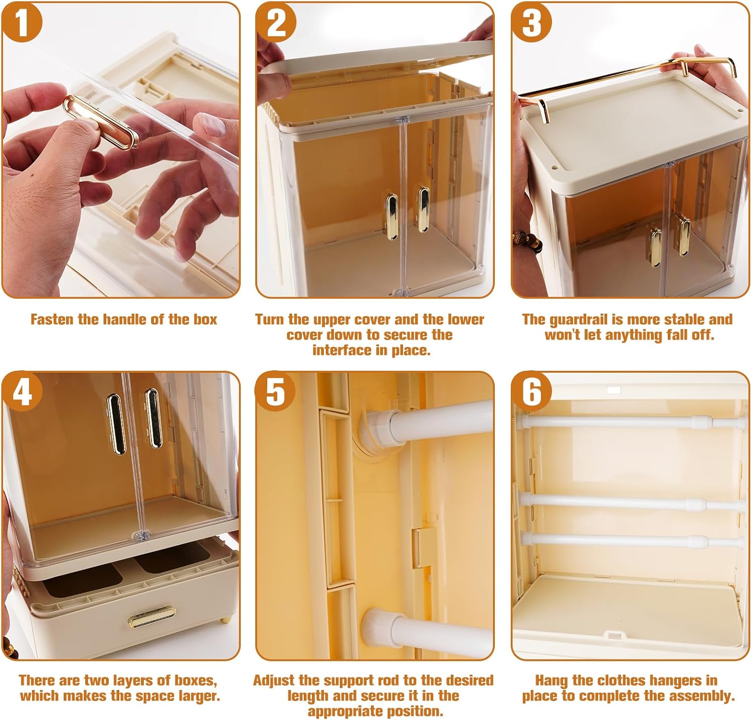 Foldable Doll Wardrobe Large Capacity Stand Compatible 10 Hangers, Rod & Support, Dust-Resistant Stackable Organizer Cabinet Storage Box for 15/17cm Doll Clothes Shoes Accessories