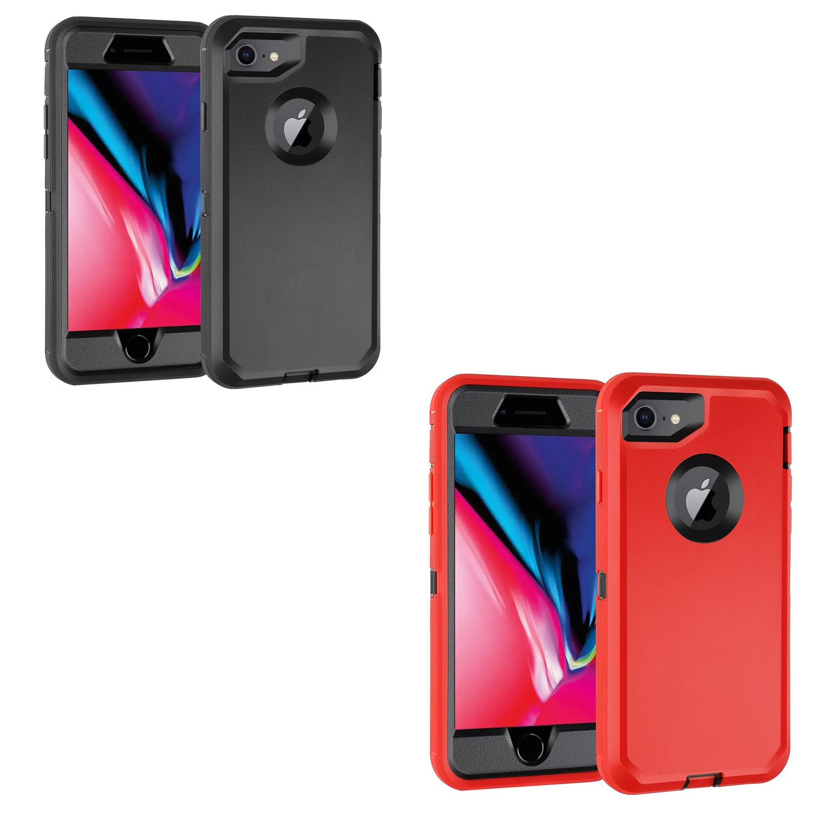 droperprote 2 Pack iPhone 7 Case/iPhone 8 Case with Screen Protector (Black+Red/Black)