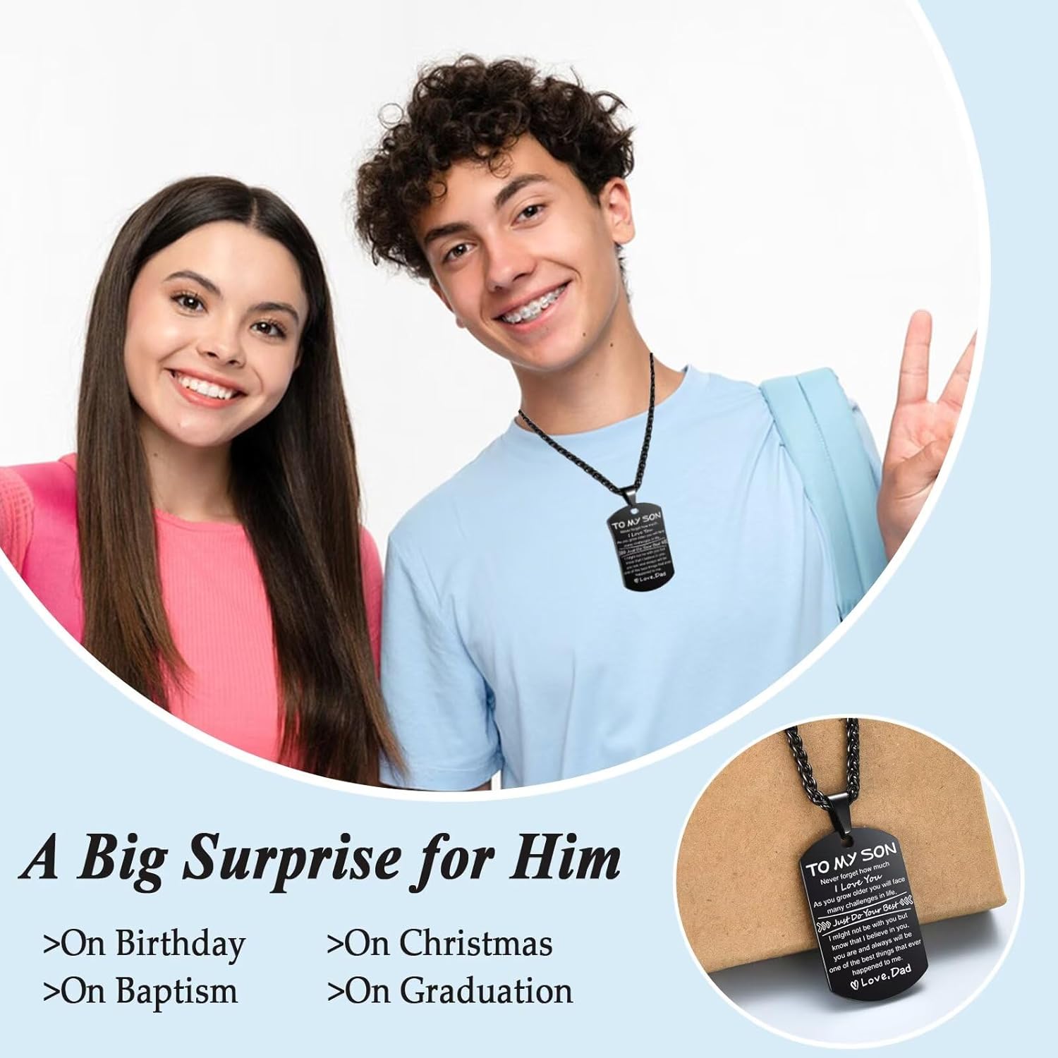Gifts for Son Cross Necklace Pendant Chain American Flag Dog Tag Jewelry for Teen Boys Christmas Birthday Gifts for Men - Image 3