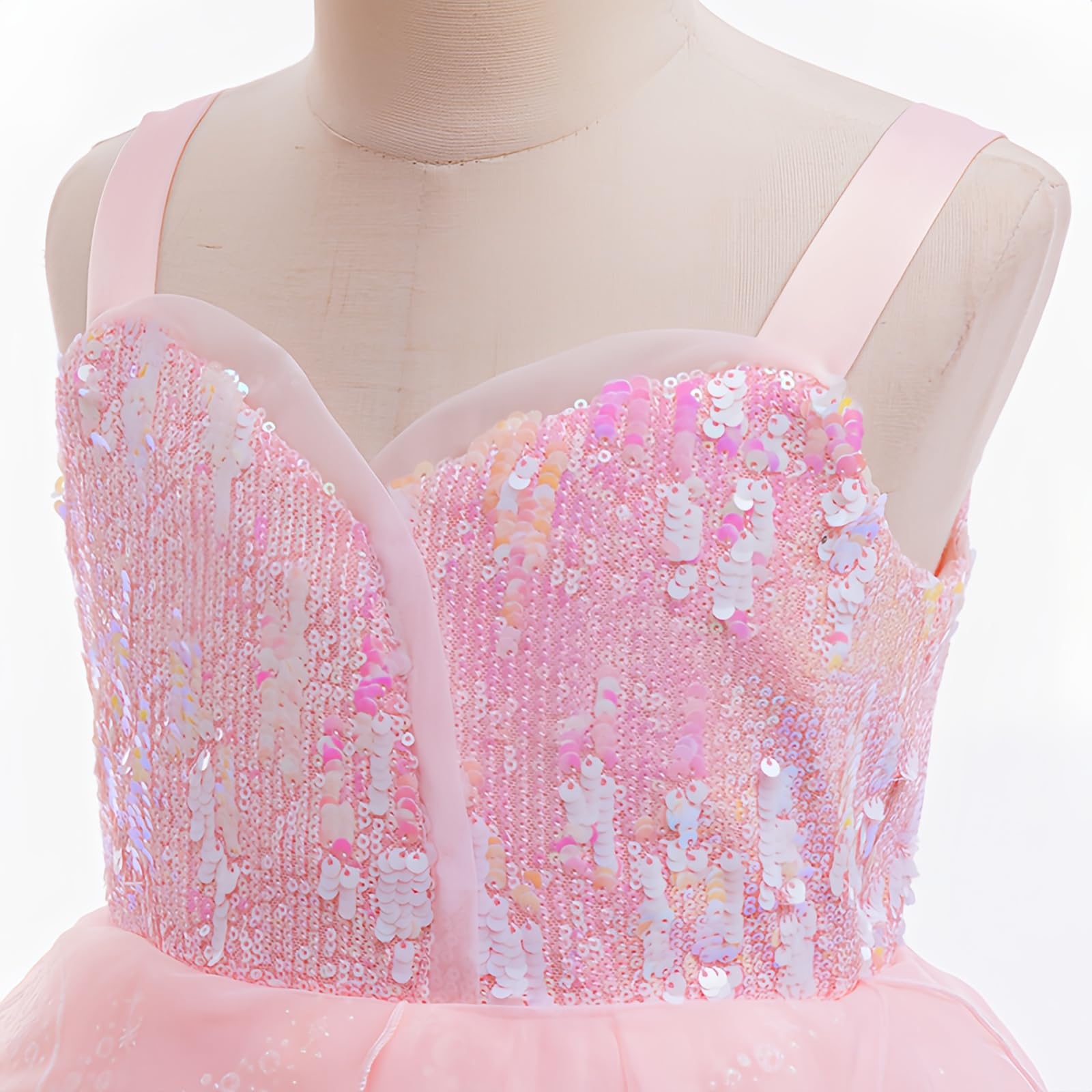 Tangsenyu Wicked Glinda Costume Kids Witch Pink Fairy Princess Fancy Dress - Image 3