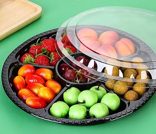 Miniatura 3 de 12 bandejas redondas para servir aperitivos con tapas de 12.6 pulgadas, bandejas de frutas vegetales desechables, recipientes de almacenamiento de