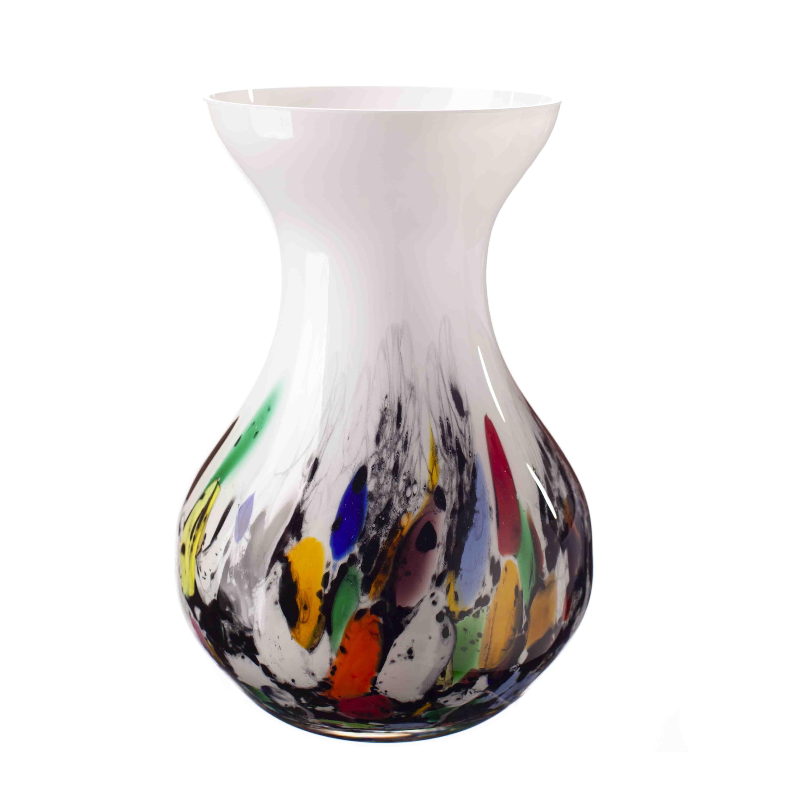 Amelia Art Glass White And Multicoloured Decorative Glass Posy Flower Vase, 17Cm Height, White & Multicoloured (Colourfall)
