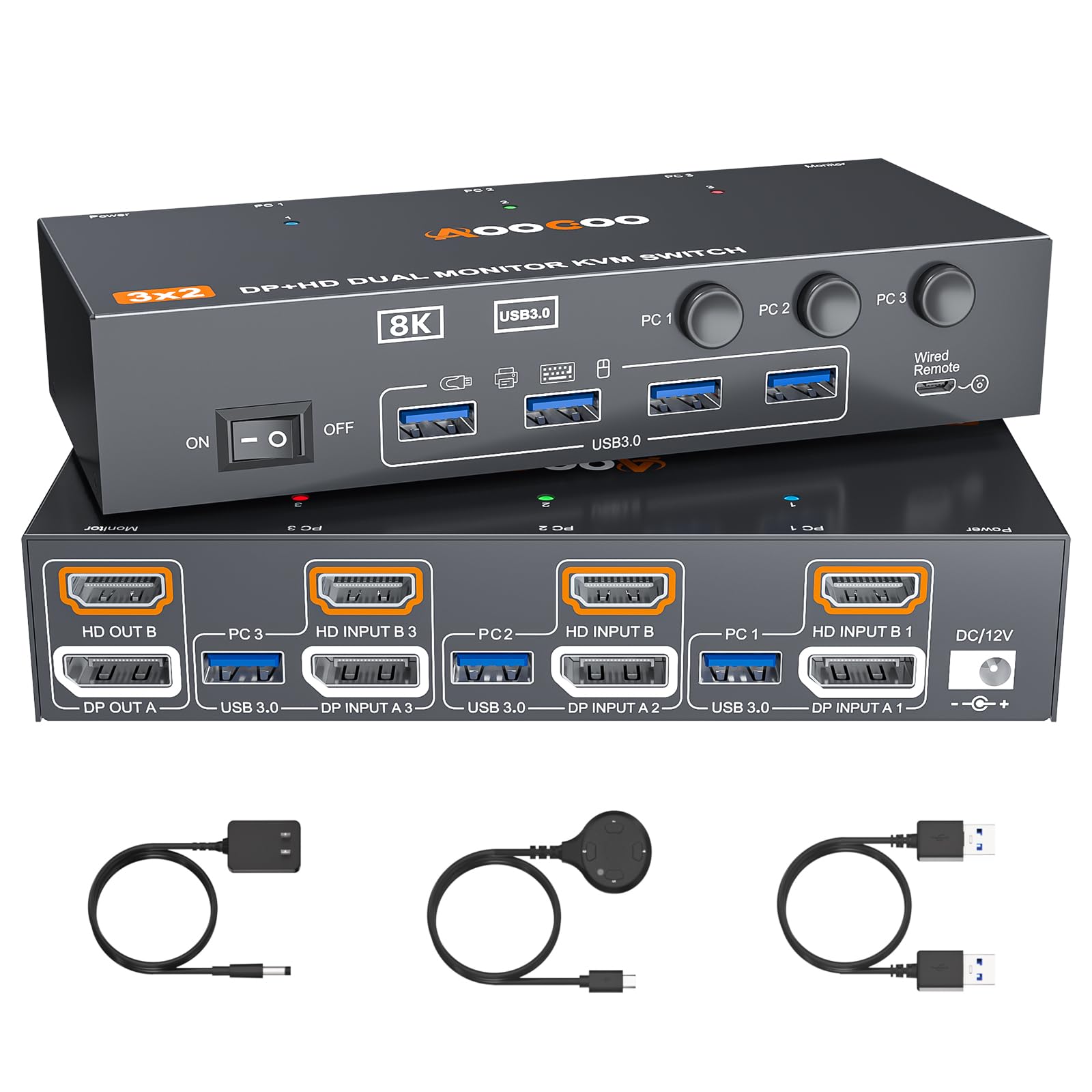 HDMI DP KVM Switch 2 Monitors 3 Computers 8K@60Hz 4K@144Hz,w