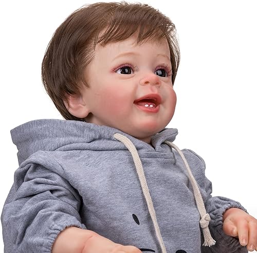 Miniatura 4 de Reborn - Muñeca de bebé Reborn de 24 pulgadas de la vida real, muñeca de silicona realista con cuerpo de tela de dientes para niños y niñas, regalos