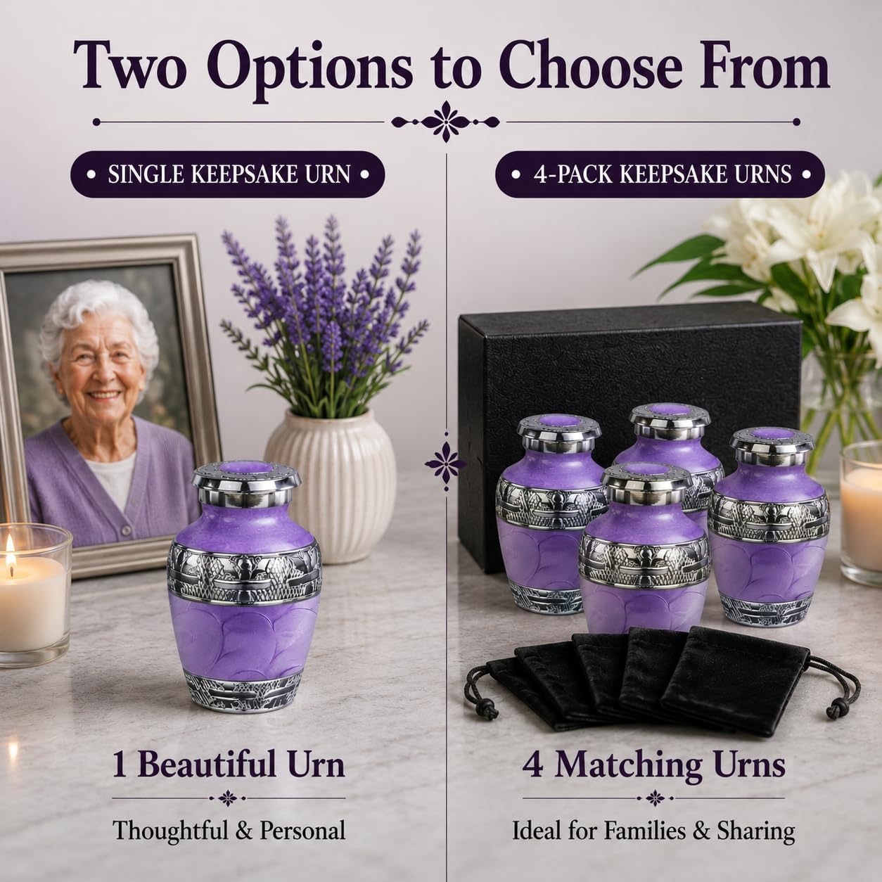 Trupoint Memorials Cremation Urns for Human Ashes, Silver Lining Decorative Burial Urns for Male and Female, Funeral Memorial Urn for Women and Men - Purple, 1 Keepsake
