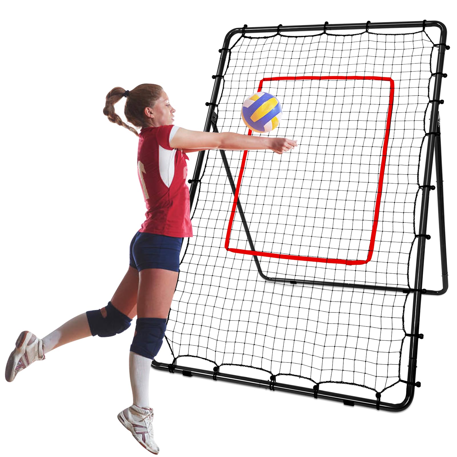 AKOZLIN Rete da rimbalzo per baseball, softball, pallavolo, lacrosse, 5 angoli regolabili, 1,8 x 1,2 m, con Strike Zone, rete da rimbalzo da baseball, con borsa per il trasporto