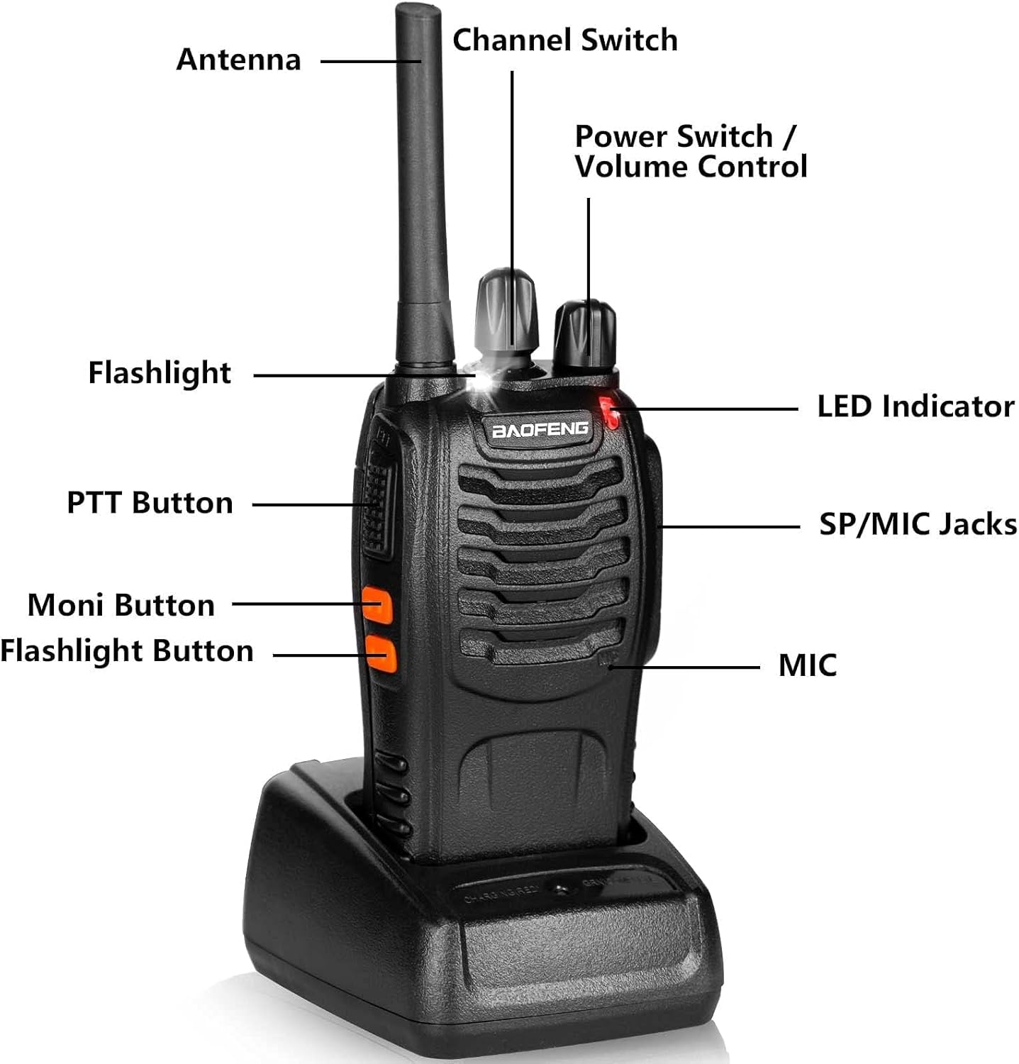 BAOFENG Radio Walkie Talkies Long Range for Adults with 12PCS Rechargeable Batteries & Earpieces with Mic, VOX, Portable FRS Two Way Radios for Business Camping Family Kids, Black BF-88A 6Pack