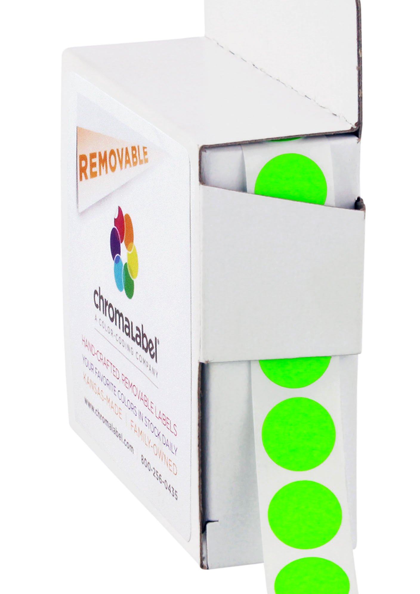 ChromaLabel 1/2 Inch Round Removable Color-Code Dot Stickers, 1000 per Dispenser Box, Fluorescent Green